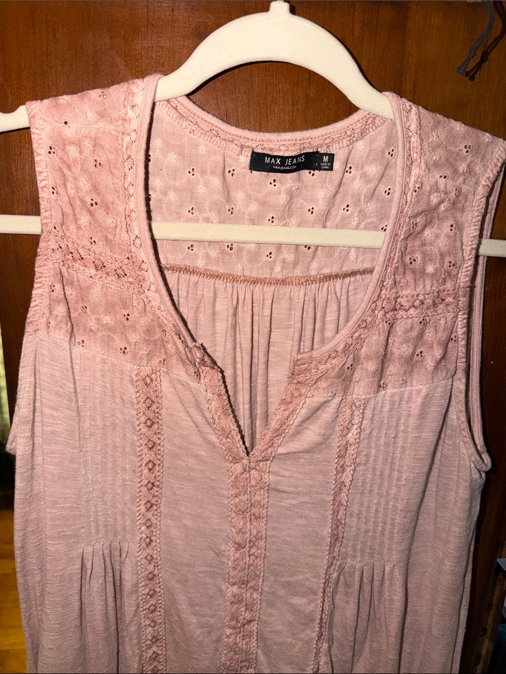 Max Jeans Blush Pink Lace Trim Tank Top - Picture 3 of 4